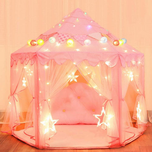 wilwolfer Princess Tent for Girls - Large Playhouse with Star Lights for Indoor Games, Toy & Gift for Kids Age 3+