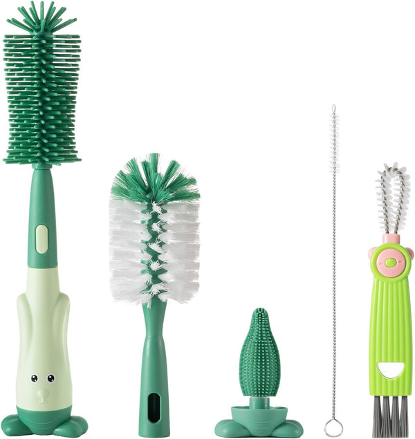 5-in-1 Baby Bottle Brush Set, BPA-Free Bottle Brush for Baby, Includes Silicone & Nylon Brushes