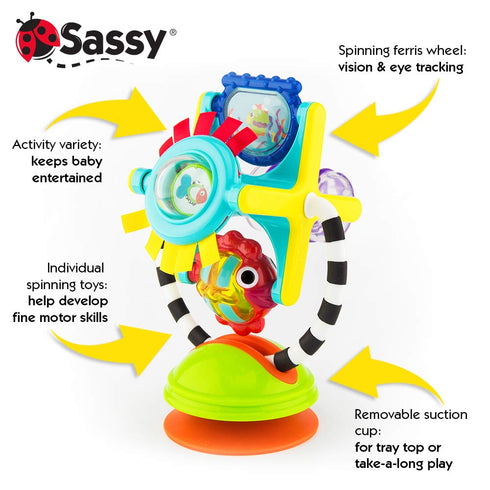 2-in-1 6+ Sassy Fishy Fascination Station Suction Cup High Chair Toy, Developmental Tray Toy for Early Learning, Ages