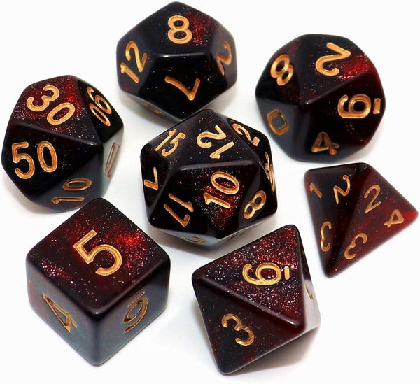 DND Dice Set 7Pcs - Red Mix Black Nebula Dice for Dungeons and Dragons RPG