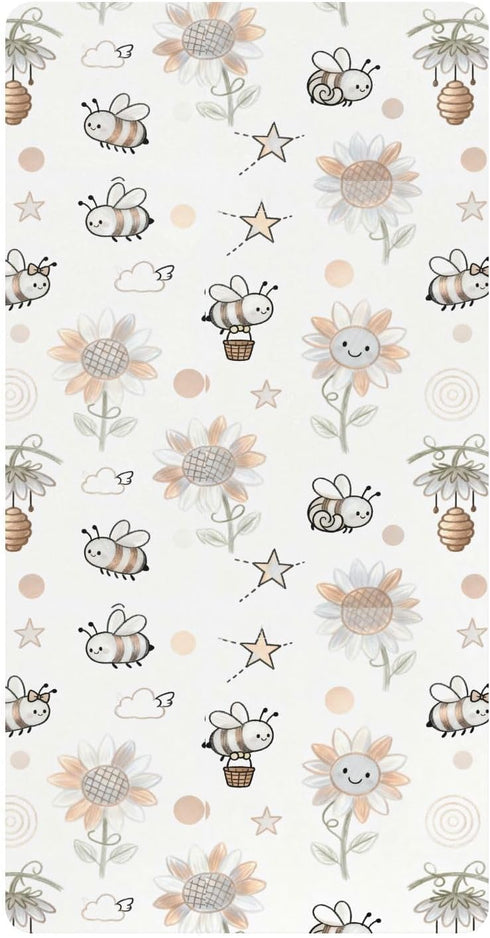 miaozhen Cotton Baby Crib Sheets Soft Stretchy Funny Sunflower and Bee Boy Girl