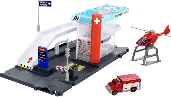 Matchbox Cars Playset - Action Drivers Helicopter Rescue & 1:64 Scale Toy Ambulance, Connects to Other Sets