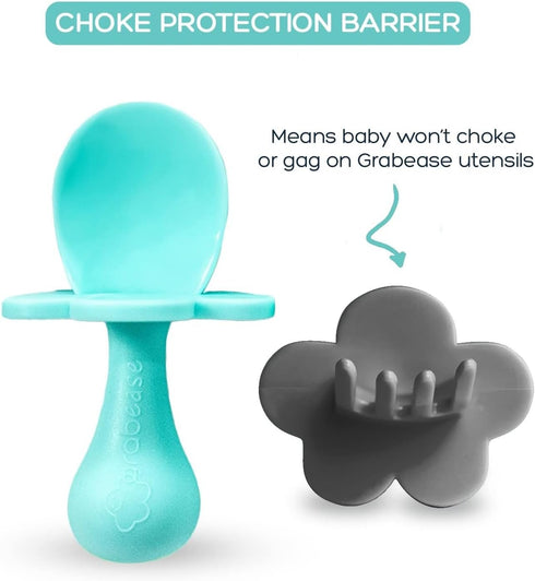 Grabease Baby Spoons - Toddler Utensils, BPA-Free & Phthalate-Free, 2 Sets in Teal and Gray