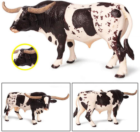 Flormoon Realistic Texas Longhorn Bull Animal Figures, Plastic Early Educational Toys Cupcake Topper for Kids