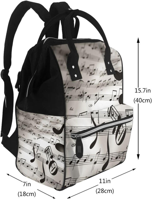 FHEDVBN Backpack Mummy Backpacks Daypack Music Notes Print Diaper Bag for Women Multifunction Waterproof for Mom Dad