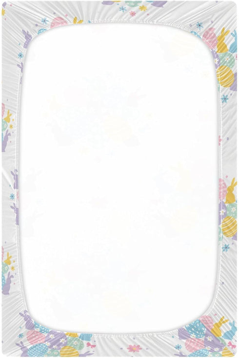 Pigsaly 27x39 Inch Crib Sheets Purple Rabbit Happy Easter Eggs Baby Sheet for Standard Crib Mattress Boys Girls Toddler