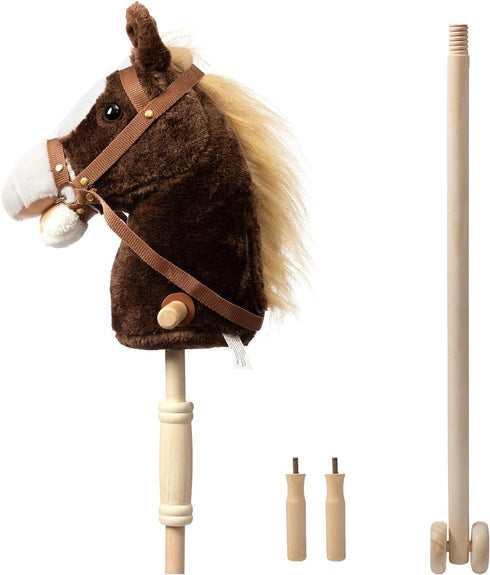 HollyHOME Stick Horse Plush Handcrafted Hobby Horse on a Stick, Real Pony Neighing and Galloping Sounds for Kids