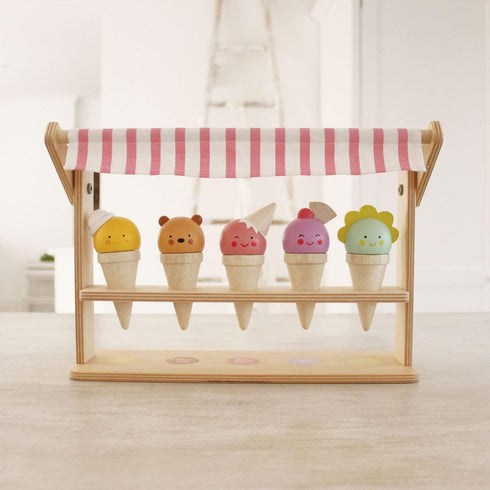 Tender Leaf Toys - Scoops and Smiles, Ice Cream Toy Shop with 5 Solid Wood Pretend Play Set for Kids, Age 3+