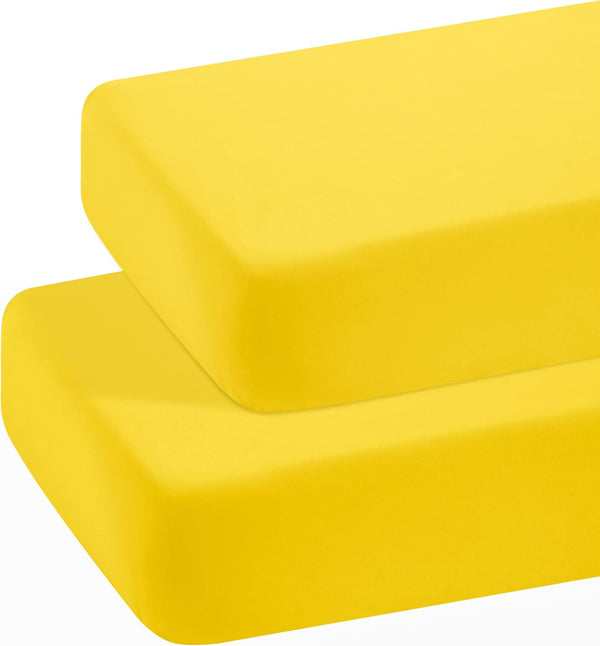 BEDSUM Microfiber 2 Pack Toddler Fitted Crib Sheets, Super Soft Cozy Baby Sheets, 28x52 Inches, Yellow
