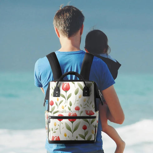 Hsnar Backpack Blooming Tulip Flower Waterproof Diaper Bag Large Capacity Baby Bag with Stroller Straps, Multi-Pocket