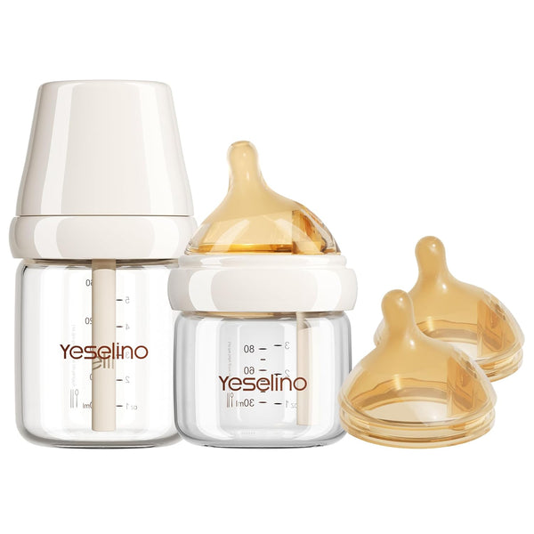 Natural Nursing Glass Baby Bottle - with Anti-Colic Vent System - BPA-Free,