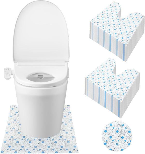 FCQWMTSD 60 Pack Disposable Toilet Commode Mat,Non-Slip Waterproof U-Shape Commode Pads for Adult