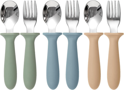 6 Pack Toddler Utensils Set, Kids Silverware with Silicone Handle, 18/8 Stainless Steel Forks and Spoons