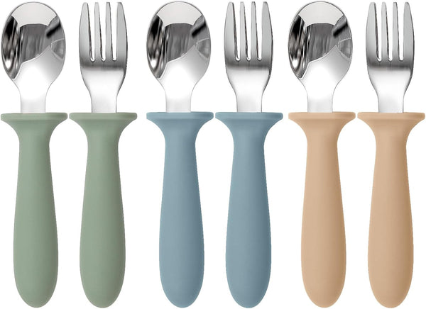 6 Pack Toddler Utensils Set, Kids Silverware with Silicone Handle, 18/8 Stainless Steel Forks and Spoons