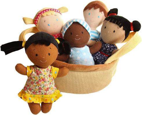 Basket of Buddies 8" Plush Diversity Dolls | Set of 5 Multicultural Toddler Dolls