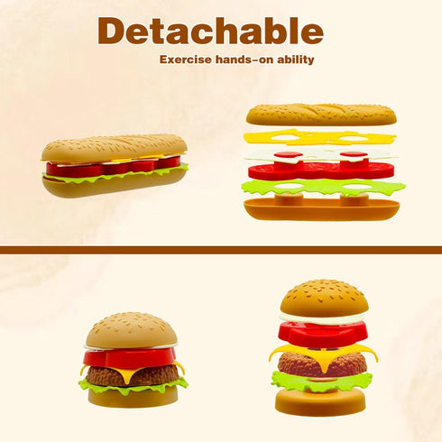 Taken All 26PCS Set 3 4 5+ Pretend Play Kitchen Food - Dessert Toys with Hamburger, Hot Dog, Fries, Drink & Tray
