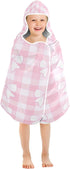 Takiito Bows on Pink Gingham Hooded Baby Towel for Newborn Infant, Soft & Absorbent Bath Towel Essentials, Machine