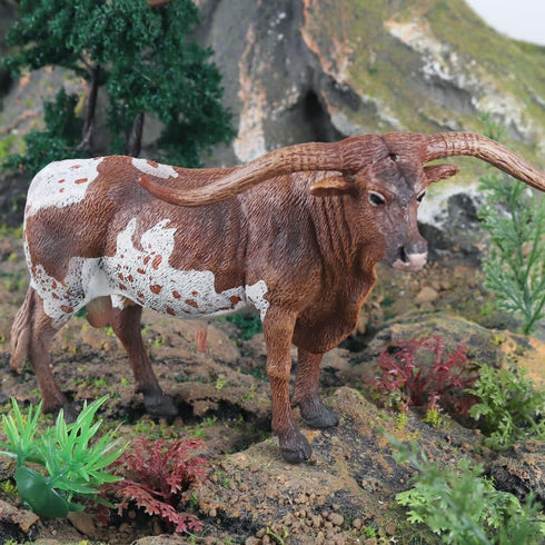 Gemini&Genius Longhorn Cow Toy Action Figure, 6 Inches Length, Hand Painted, Realistic and Durable Farm Animal Toys for