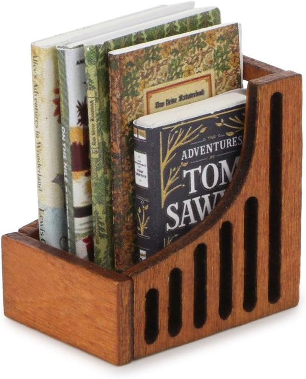 Dollhouse Miniature Desktop Bookshelf with Books Set Wooden Bookcase Furniture Miniature Desktop