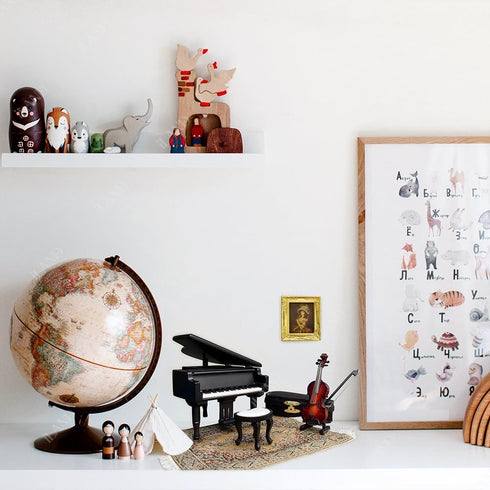 1/12 iLAND Piano Music Box & Miniature Violin w/Giftbox, Scale Accessories of Dollhouse Piano Room with Timeless Melody