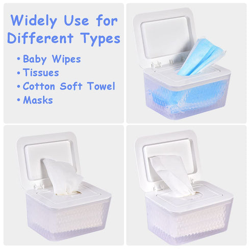 Umtiti Container(WH,BN+2Panda) Wipes Dispenser & Wipes Pouch/Tissue Bag, Wipes/Tissue Case with Moisture Seal Secure