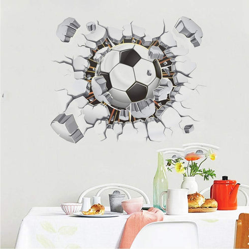 3D Soccer Stickers - Art Ball Soccer Wall Decal for Kids Room, DIY Vinyl Wallpaper for Boys Bedroom
