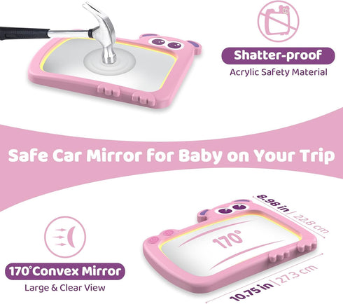 2-in-1 360 Baby Car Mirror with Lights & Soft Sounds, Cry Detector, Clear Night View, Rotation, Shatterproof, Rear