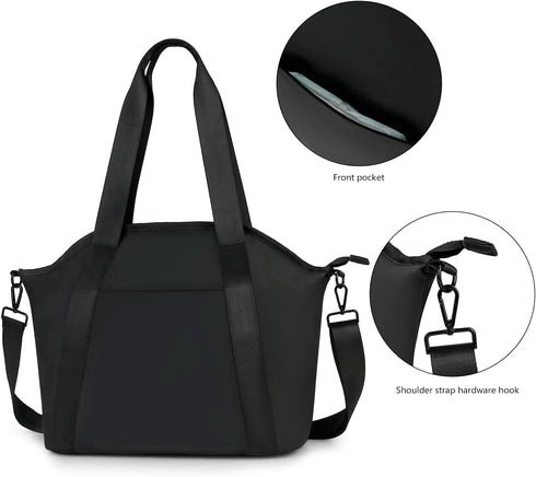 Stylish Black PU Diaper Bag Tote with Wet Bag & Stroller Hooks