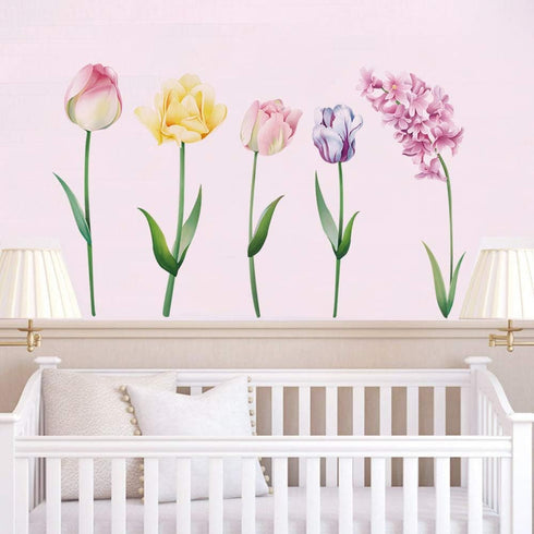 Runtoo Large Flower Wall Decals - Tulip Floral Wall Art Stickers for Bedroom and Nursery Decor