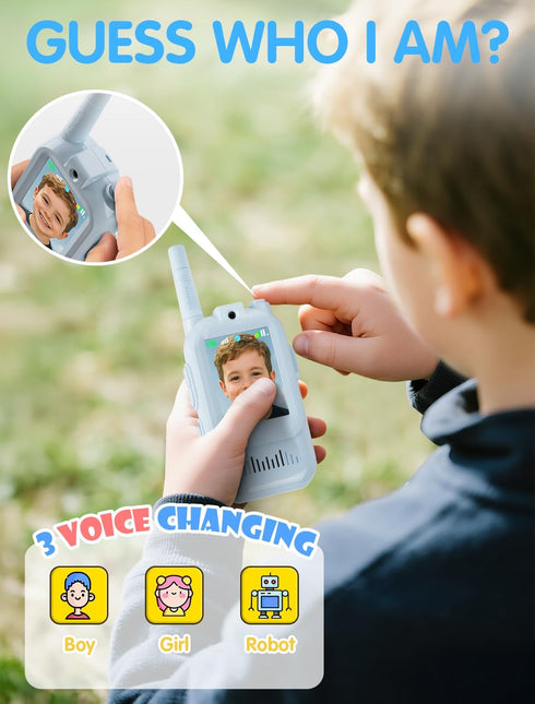Fabeto 2 Pack 3-8 Walkie Talkie for Kids with Video: Rechargeable Toddler Toys with HD Camera & Voice Changer, Long