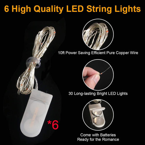 GameXcel LED Light Up Balloons, 20 Inch, 6 Pack Clear Bobo Balloons with 10ft Red LED String Lights