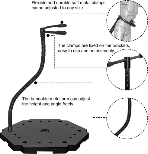 XyviLokit 6Pack 1/144 Black Action Figure Display Stand with Flexible Metal Arms & Waist Clip, Metal Figure Stand