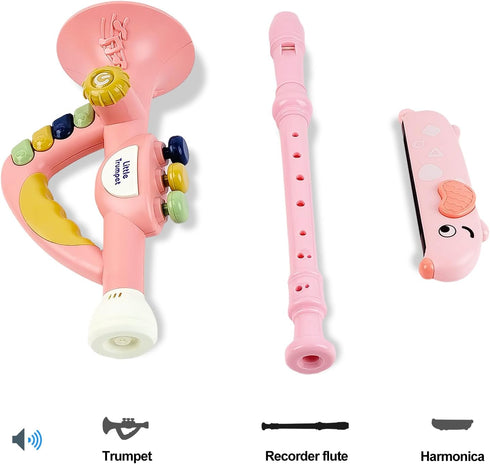 Besiciwiin Set 2 3 4 5, Toddler Musical Instruments Toy Trumpet, Harmonica, Recorder Flute for Kids Baby, Musical Toys
