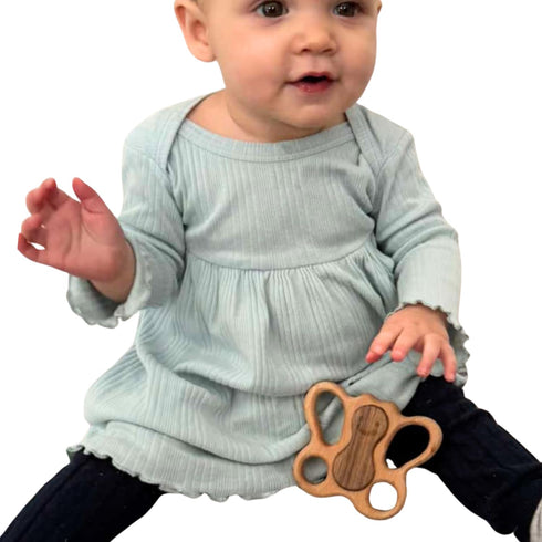 HIPPO TOYS Set 0-12 Natural Wooden Teether & Rattle for Babies Months | Montessori Sensory Toys | Plastic-Free