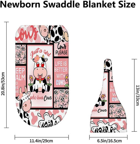 Who Love Cows Newborn Swaddle Blankets with Hat Sets,Newborn Receiving Blanket for Boy Girl,Swaddle Sack Shower One Size