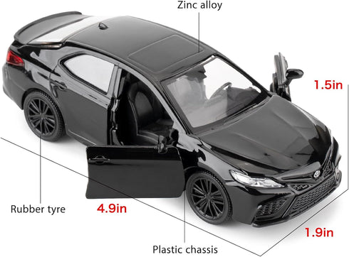1:36 Camry XSE Car Model, Diecast Pull Back Toy Car, Doors Open, Collection Kids Gift (Black)
