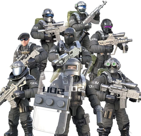 8 PCS Building Block Action Mini-Figures with Military Weapons Accessories, Army City Policeman SWAT Model Toys