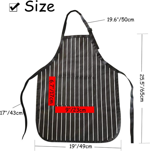 Kids apron 2 Pack adjustable strap with pockets polyester cotton blend painting cooking art baking aprons for kids age 7-12 years boys girls (Black stripes)