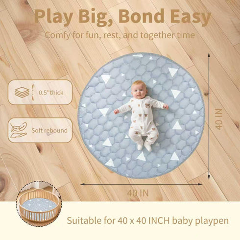 40x40 Baby Mat for Floor, Gentle Monster Cushioning Padded Round Baby Playpen Mat, Non-Slip and Machine Washable