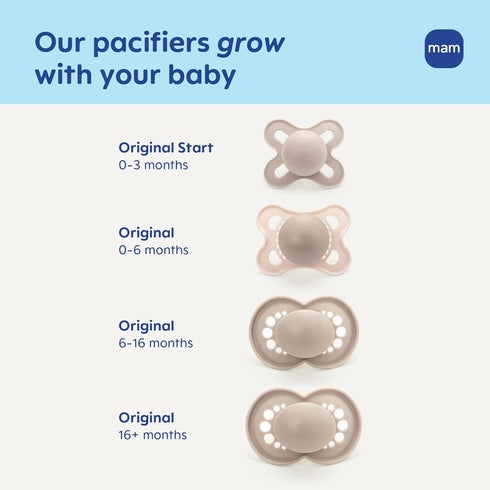 16+ 4 Count, MAM Original Baby Pacifiers Months, Binky for Newborn Babies, BPA-Free Skin Soft Silicone Nipple, Glows