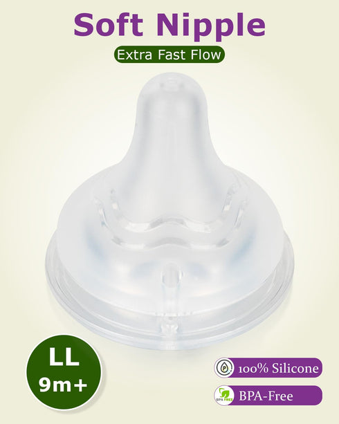 Nipples,9m+ 6 Count Silicone Nipple for Pigeon Bottle,Size LL,Fast Flow Baby Bottle