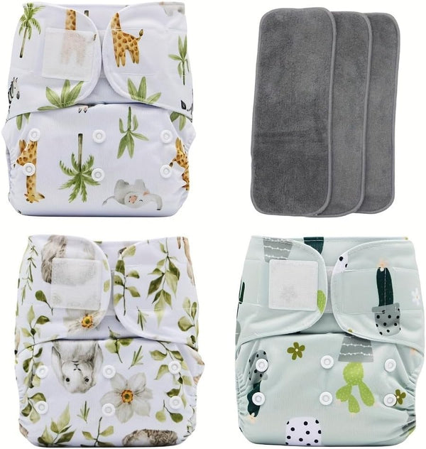 3 pcs Hook and Loop Fasteners Design Baby Reusable Cloth Diapers with