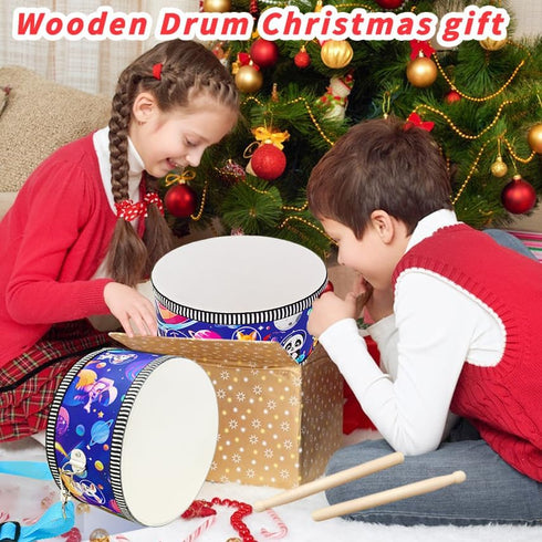 Set,8 Inch Strap,2 Kid Drum Wooden Drum Toys,Sensory Educational Musical Instrument Toy with Adjustable Drumsticks