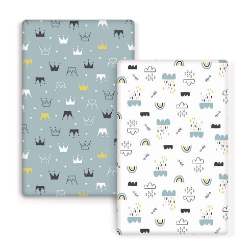 GRSSDER Stretchy Ultra Soft Jersey Knit Fitted Pack n Play Sheets Set, 2 Pack for Portable Cribs