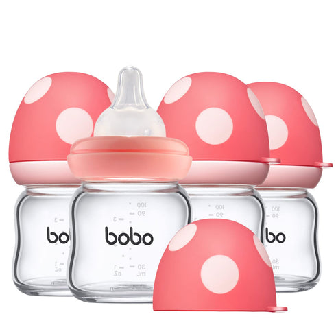 YOHKOH Natural Glass Baby Bottle, Anti-Colic Newborn Bottles with Natural Response Nipple, Clear 3.4oz (Pack of 4)