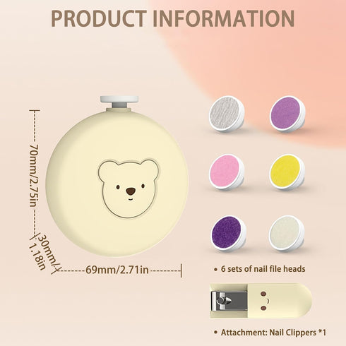 SHINLHUA Set: 6 Trimmer Newborn Electric Care Gentle Grinding Heads, & Compact Storage Quiet Nails Polisher Round Tool