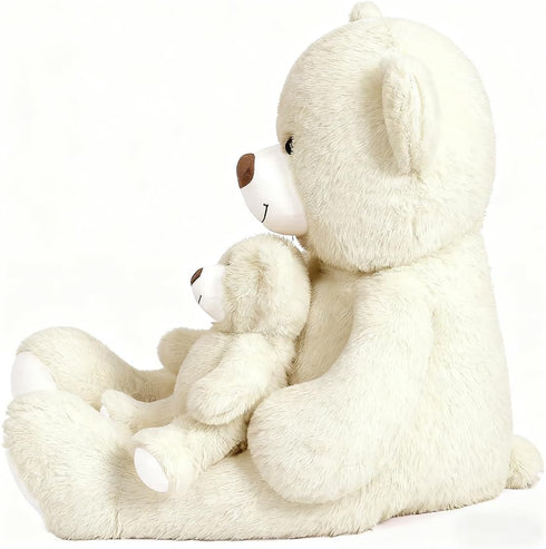 Yeqivo Christmas(100CM,White) Big Teddy Bear Stuffed Animal Big Teddy Bear Mama with Baby Giant Teddy Bear Stuffed
