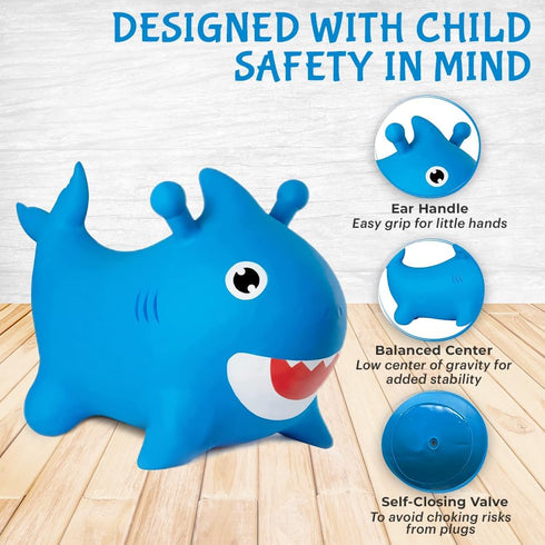 Blue Shark Bounce & Ride-on Inflatable Hopper - Toddler Toy with Pump for Fun Playtime