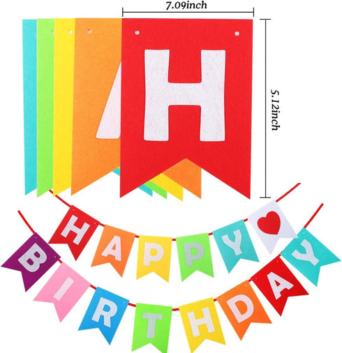 Happy Birthday Banner Decorations Set - Rainbow Paper Flags with 9 Honeycomb Balls and Circle Dots Garland
