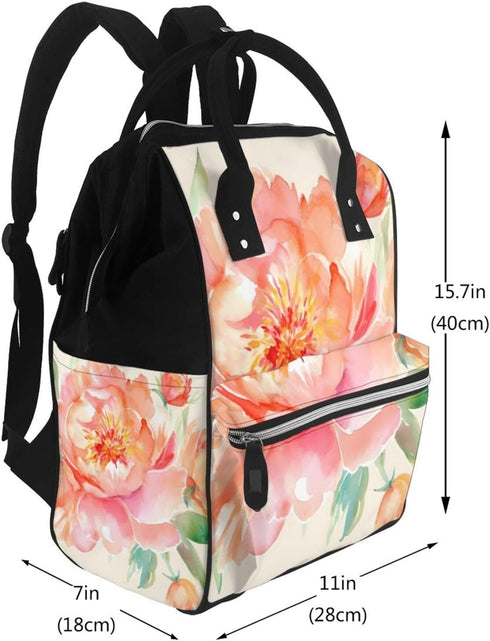 FHEDVBN Backpack Mummy Backpacks Daypack Peach Peony Diaper Bag for Women Multifunction Waterproof for Mom Dad, Large